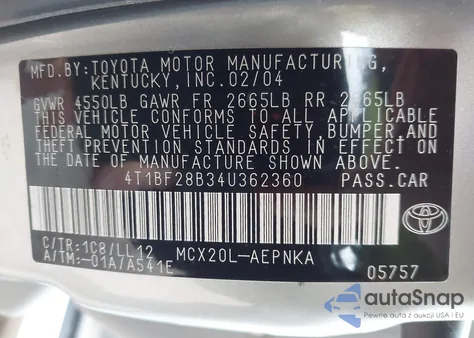 2004 Toyota Avalon Xl z USA, uszkodzony, nr VIN 4T1BF28B34U362360